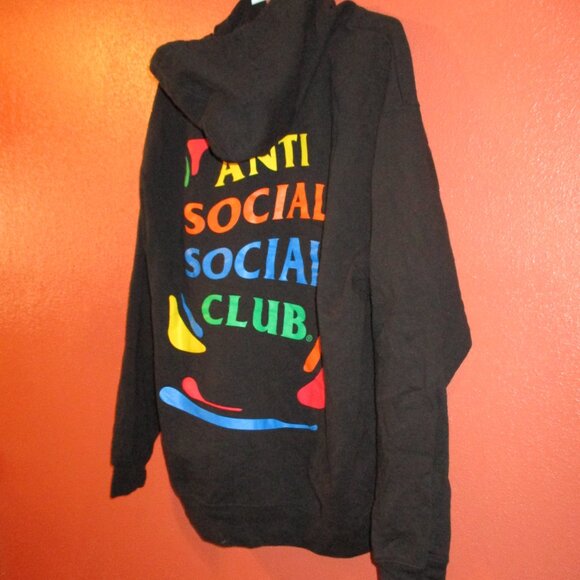 Anti Social Social Club Men Large Black Red Green Yellow Graphic Pullover Hoodie - Picture 10 of 11